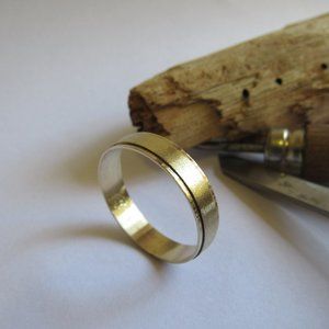 Wedding Ring for men. 14k yellow gold wedding band for men. Handmade unique ring